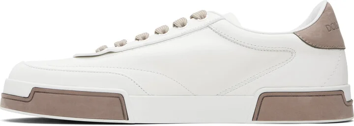 Dolce&Gabbana White & Taupe Calfskin Portofino Yacht Sneakers - Image 3