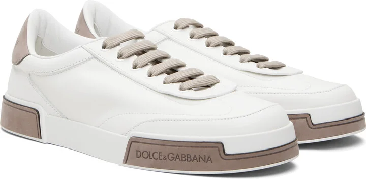 Dolce&Gabbana White & Taupe Calfskin Portofino Yacht Sneakers - Image 4