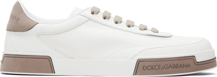 Dolce&Gabbana White & Taupe Calfskin Portofino Yacht Sneakers