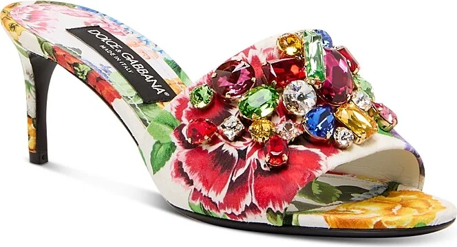 Dolce & Gabbana Women's Crystal Embellished Flower Print High Heel Sandals