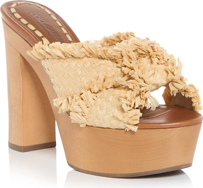 Dolce & Gabbana Women's Frayed Raffia Platform Wedge Sandals