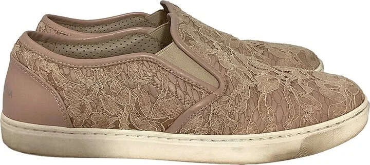 Dolce & Gabbana Women's Leather Lace Detail Slip-On Sneaker (Authentic Pre- Loved)