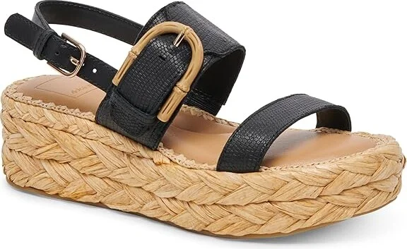 Dolce Vita Chera Women's Sandals Onyx Embossed Leather : 6.5 M