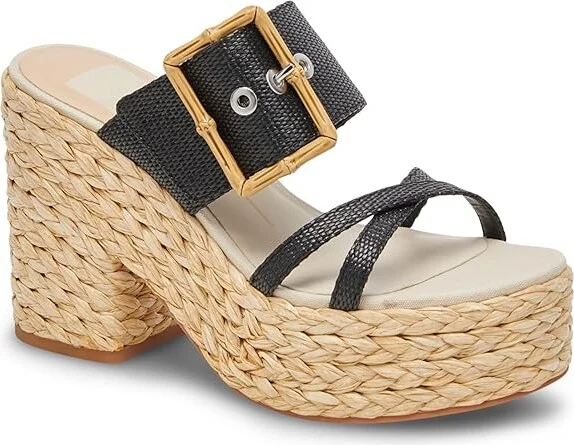 Dolce Vita Edwina Women's Sandals Onyx Raffia : 8 M, Rubber - Image 3