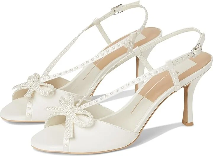 Dolce Vita Lonny Pearl Women's Sandals White Satin : 9 M, Rubber/Synthetic