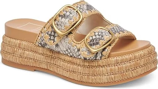 Dolce Vita Wanika Women's Sandals Black/White Embossed Leather : 8.5 M