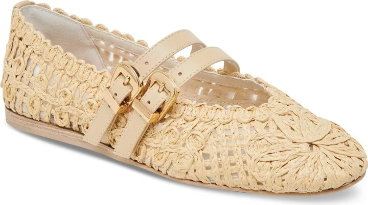 Dolce Vita Women's Baylee Sunflower Wide Width Woven Double Buckle Mary Jane Flats