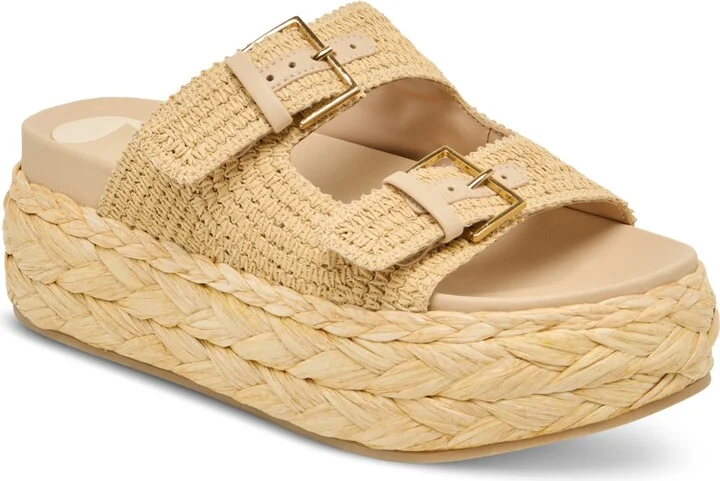 Dolce Vita Women's Falyn Platform Double Buckle Raffia Woven Footbed Sandals