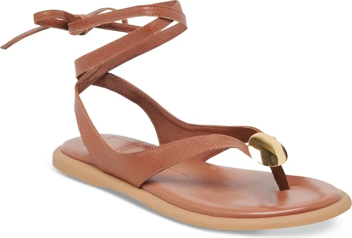 Dolce Vita Women's Judy Lace-Up Ankle Wrap Embellished Flat Sandals