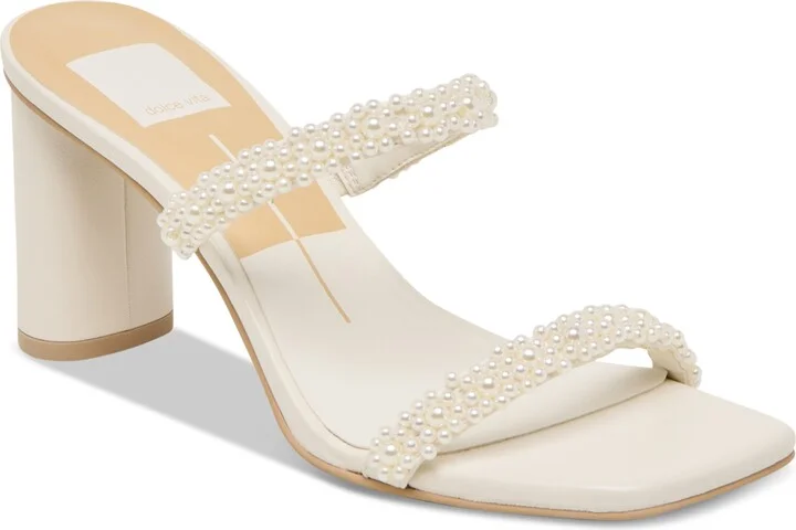 Dolce Vita Women's Nolah Pearl Beaded Double-Band Block-Heel Dress Sandals