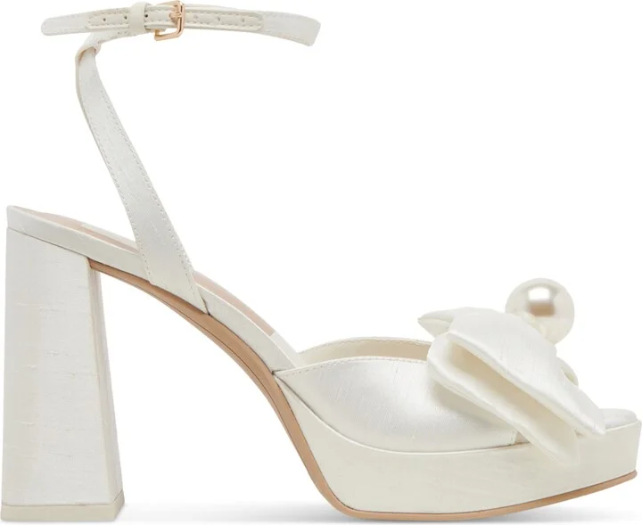 Dolce Vita Women's Patton Wide Width Two-Piece Pearl Bow Satin Heeled Dress Sandals - Image 2