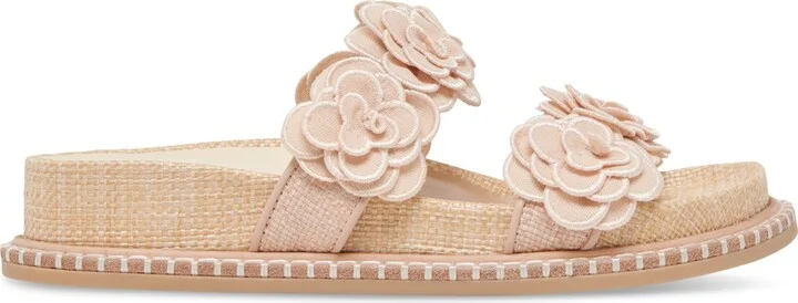 Dolce Vita Women's Sherla Floral Double Band Footbed Flat Sandals - Blush/Praline Raffia - Image 2