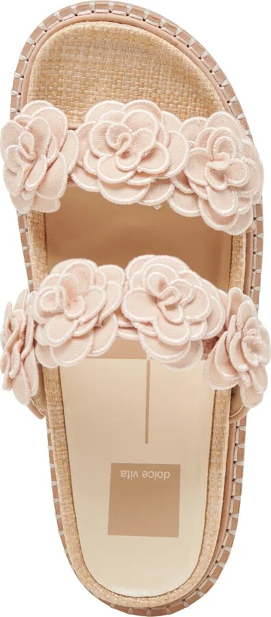 Dolce Vita Women's Sherla Floral Double Band Footbed Flat Sandals - Blush/Praline Raffia - Image 4