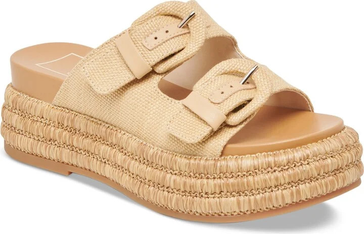 Dolce Vita Women's Witny Double-Buckle Raffia Platform Footbed Sandals
