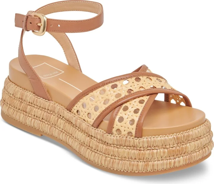 Dolce Vita Women's Wriley Crossband Raffia Woven Demi Wedge Sandals