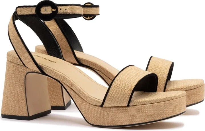 Dolly Low Sandal In Beige Raffia and Black Trimming - Image 2