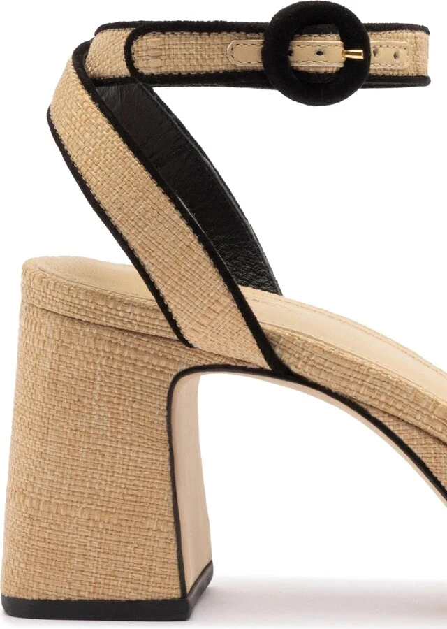 Dolly Low Sandal In Beige Raffia and Black Trimming - Image 4