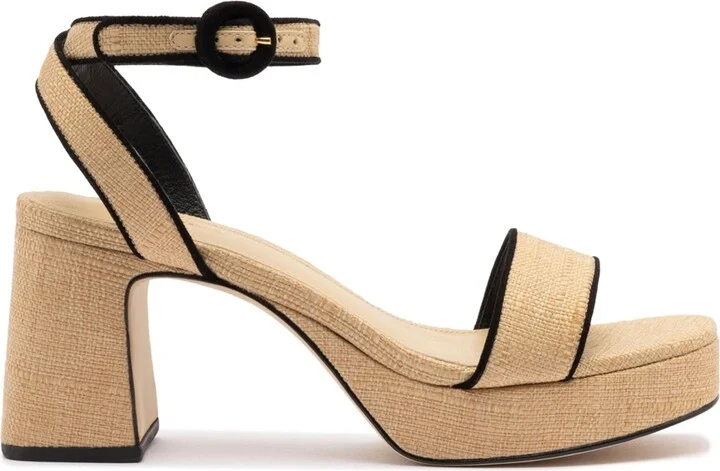 Dolly Low Sandal In Beige Raffia and Black Trimming