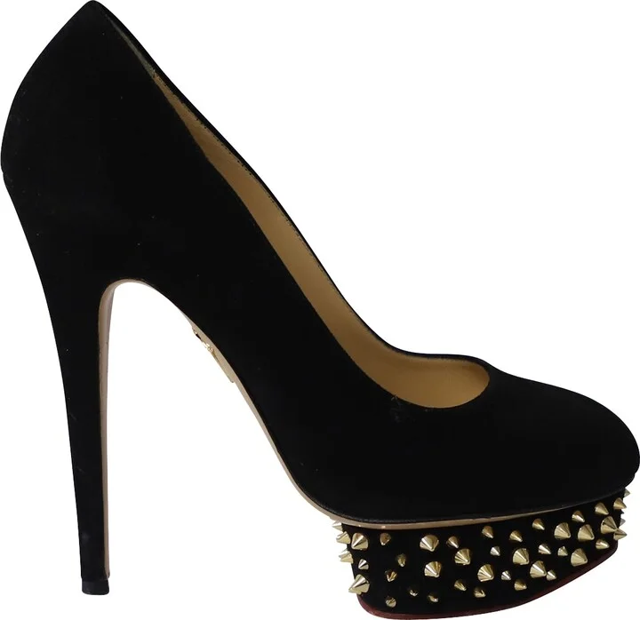 Dolly Studs Embellished Pumps in Black Suede