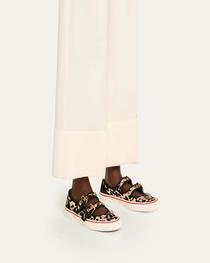 Dollyboard Leopard Printed Calf Hair Double-Strap Sneakers - Image 4