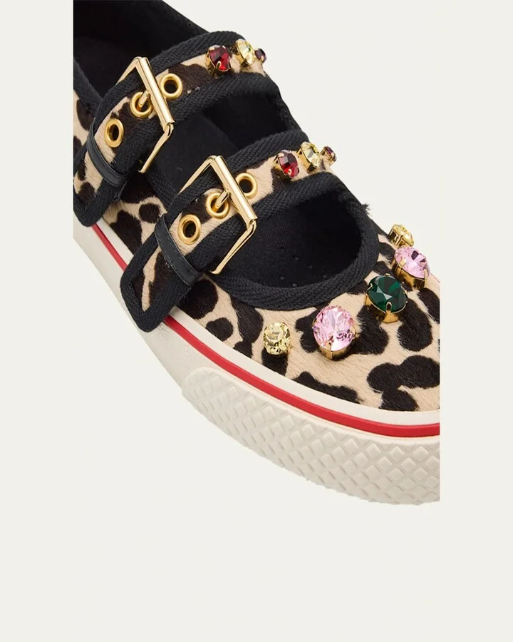 Dollyboard Leopard Printed Calf Hair Double-Strap Sneakers - Image 6