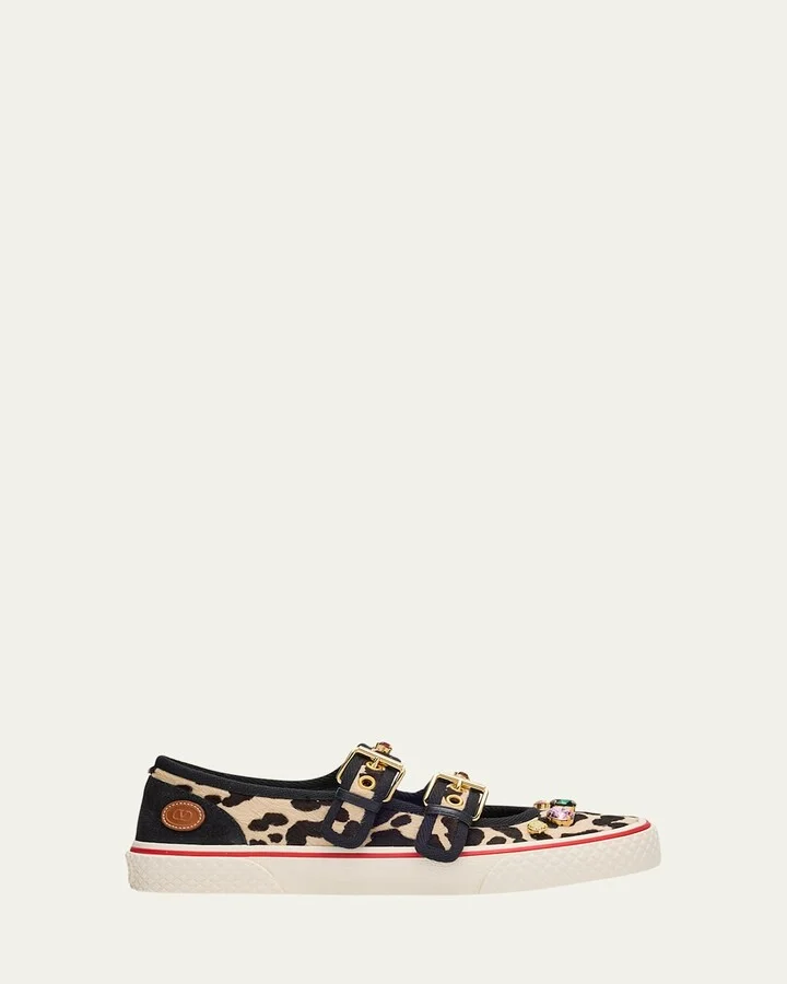 Dollyboard Leopard Printed Calf Hair Double-Strap Sneakers