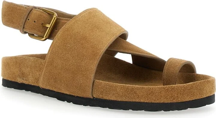 'Domani' Beige Sandals With Rear Buckle Closure And Criss-Crossed Straps In Leather Woman - Image 2