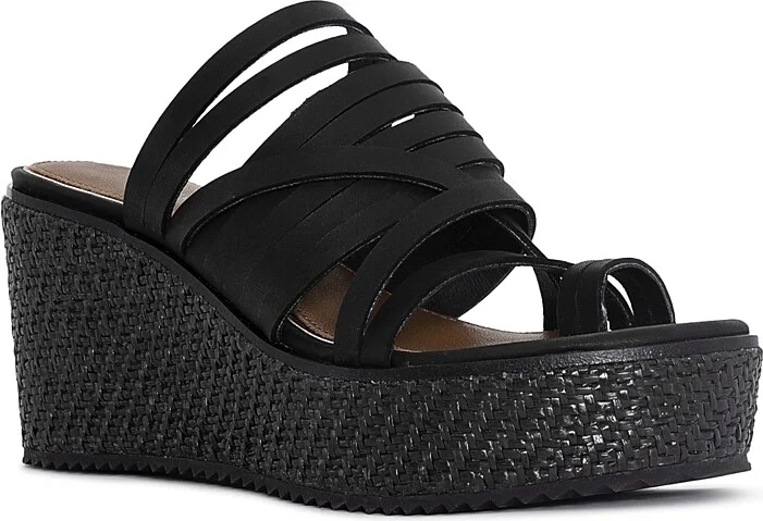 Donald Pliner Women's Leather Toe Loop Wedge Slide Sandals