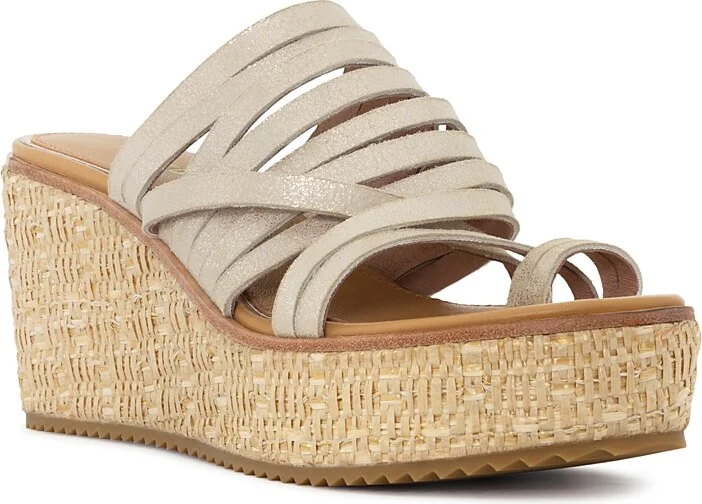 Donald Pliner Women's Leather Toe Loop Wedge Slide Sandals