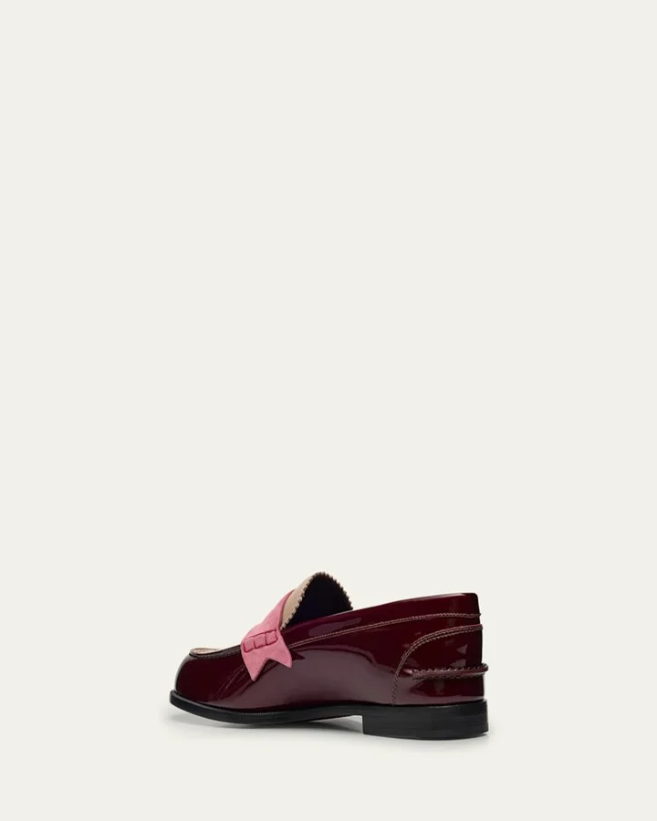 Donna Colorblock Mixed Leather Red Sole Penny Loafers - Image 5