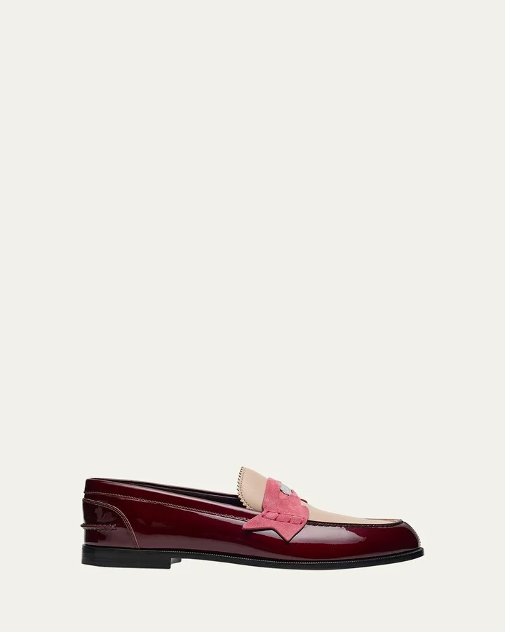 Donna Colorblock Mixed Leather Red Sole Penny Loafers
