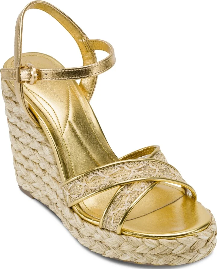 Donna Karan New York Women's Yalinda Ankle Strap Sandals - Tan, Gold