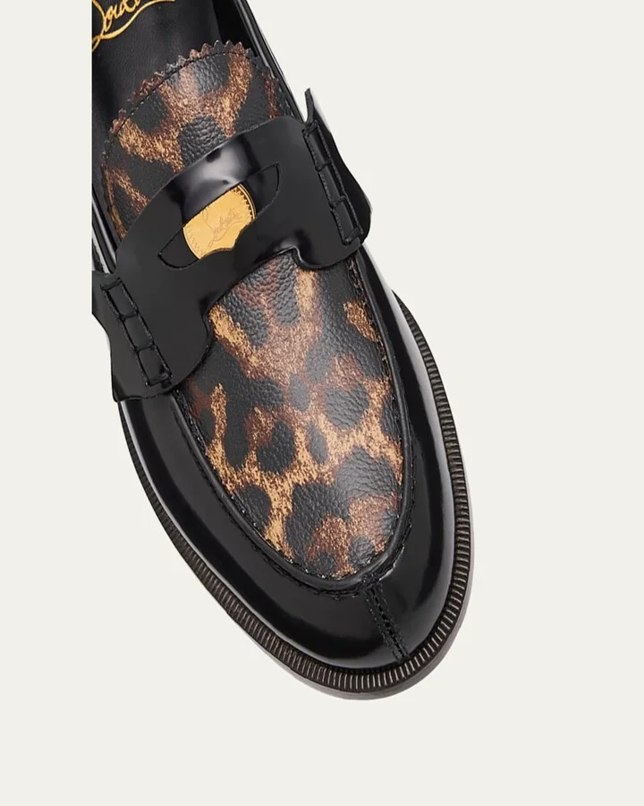 Donna Leopard-Print Leather Penny Loafers - Image 2