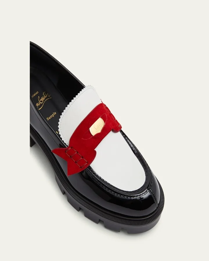 Donna Tricolor Red Sole Penny Loafers - Image 6