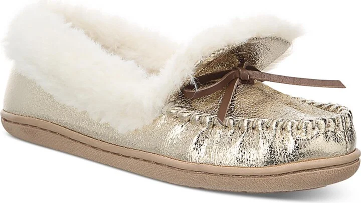 Dorenda Womens Faux Leather Moccasin Slippers