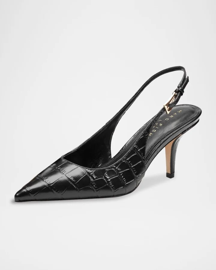 Dorie Croc-Embossed Leather Slingback Pumps - Image 3