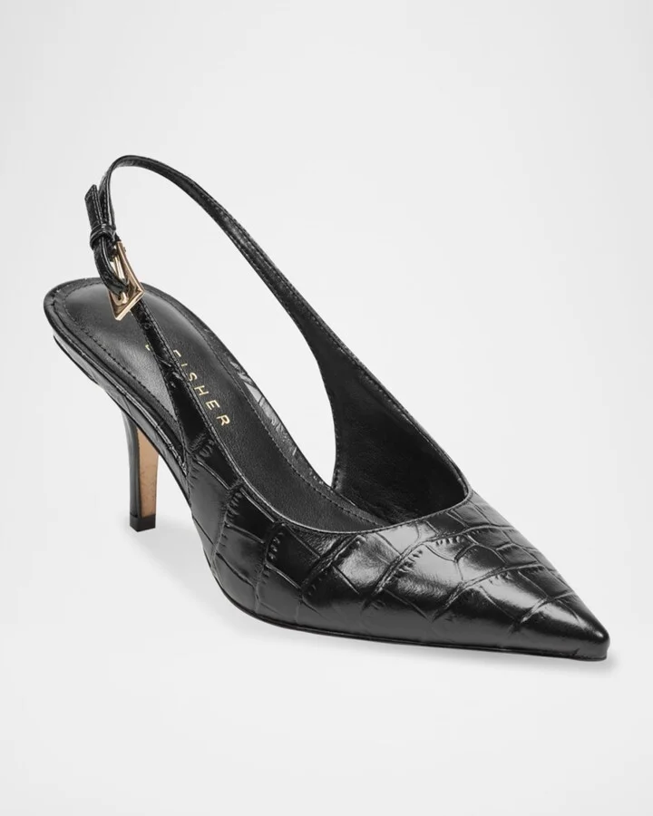Dorie Croc-Embossed Leather Slingback Pumps - Image 5