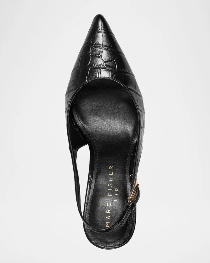 Dorie Croc-Embossed Leather Slingback Pumps - Image 6