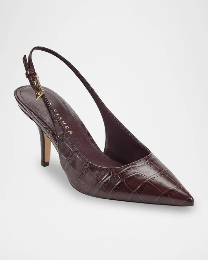 Dorie Croc-Embossed Leather Slingback Pumps - Image 2