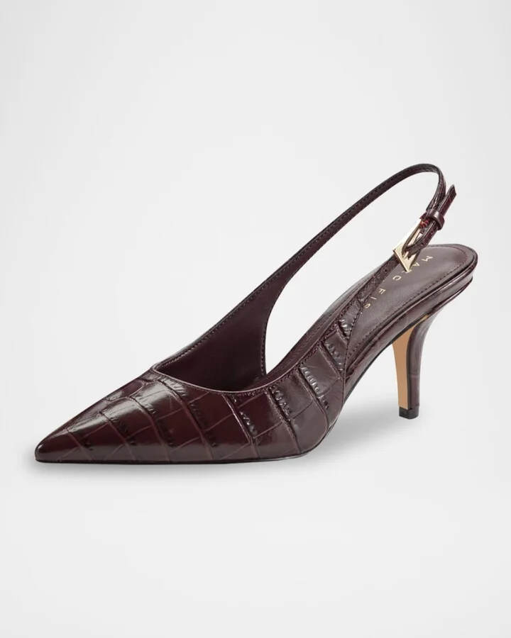 Dorie Croc-Embossed Leather Slingback Pumps - Image 3