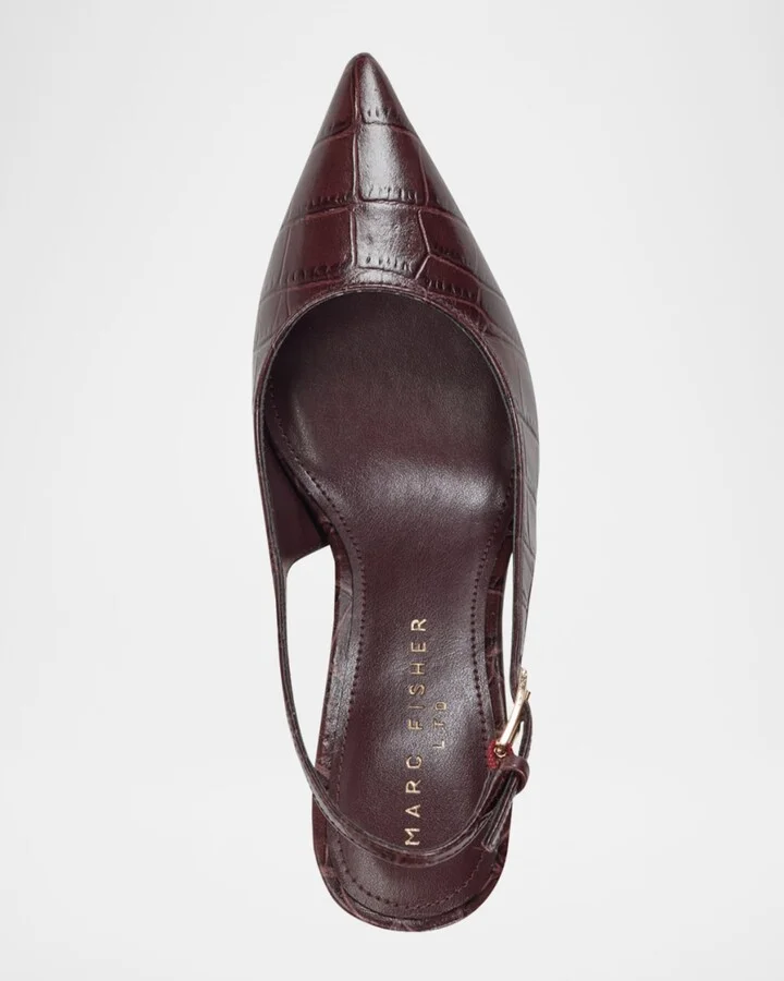 Dorie Croc-Embossed Leather Slingback Pumps - Image 4