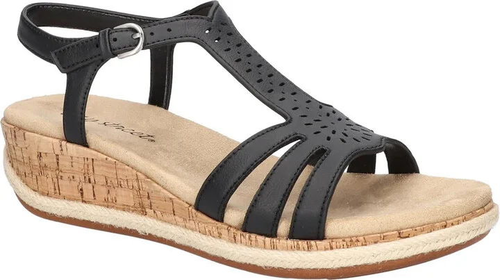 Dorinda Womens Faux Leather T-Strap Wedge Sandals