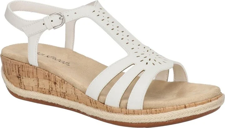 Dorinda Womens Faux Leather T-Strap Wedge Sandals