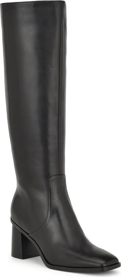 Dortha Womens Leather Block Heel Knee-High Boots