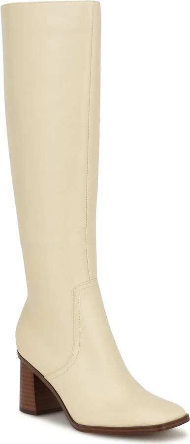 Dortha Womens Leather Block Heel Knee-High Boots