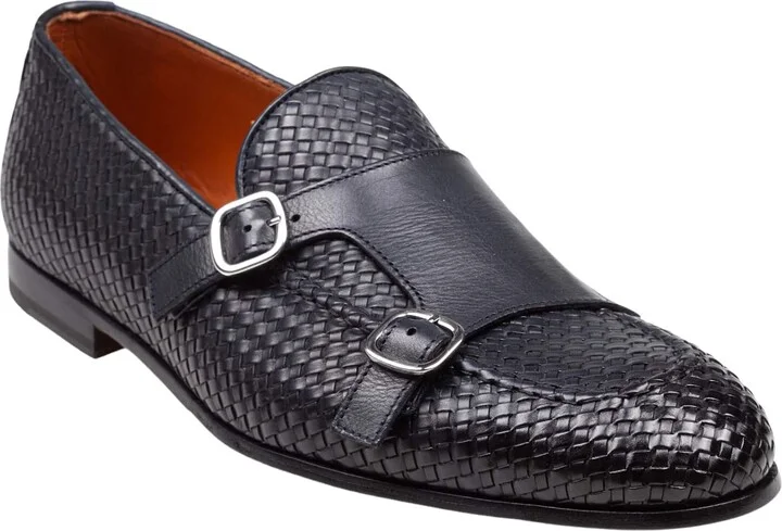 Double Adler Moccasin With Double Buckle In Woven Leather Color Blue - Image 2