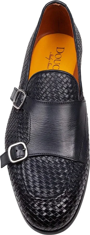 Double Adler Moccasin With Double Buckle In Woven Leather Color Blue - Image 3