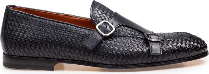 Double Adler Moccasin With Double Buckle In Woven Leather Color Blue