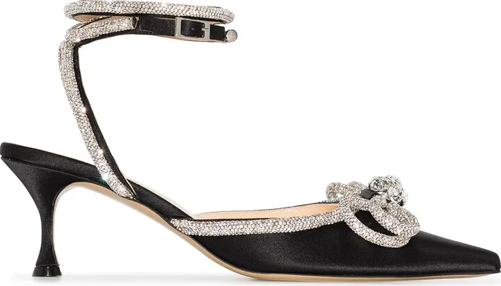 Double Bow 65mm crystal-embellished pumps