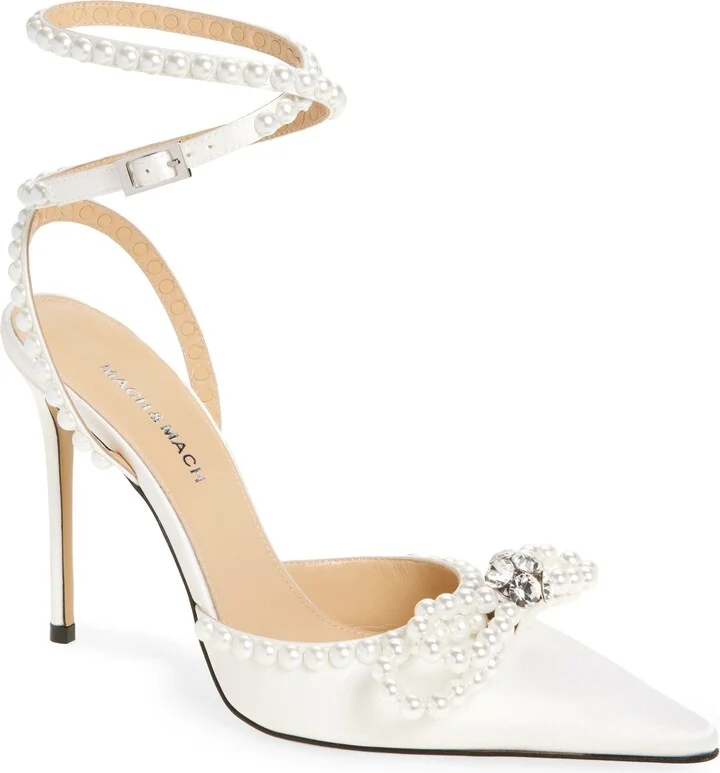 Double Bow Faux Pearl Slingback Pump